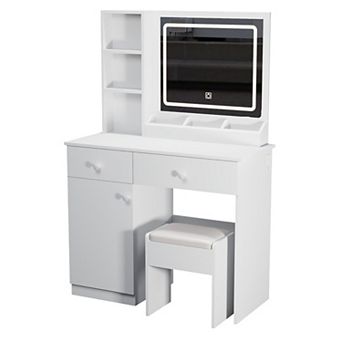 Makeup Vanity Desk with LED Lighted Mirror, Vanity Table with Drawers, Shelves
