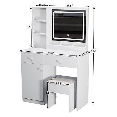 Makeup Vanity Desk with LED Lighted Mirror, Vanity Table with Drawers, Shelves