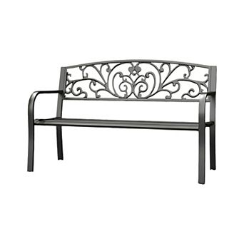 Floral Accented Steel Garden Bench for 2 Powder Coated Frame