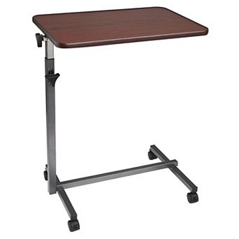 Overbed Laptop Table with Wheels, Adjustable Bedside Desk with Tilting Top for Bedroom