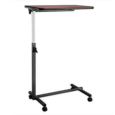 Overbed Laptop Table with Wheels, Adjustable Bedside Desk with Tilting Top for Bedroom