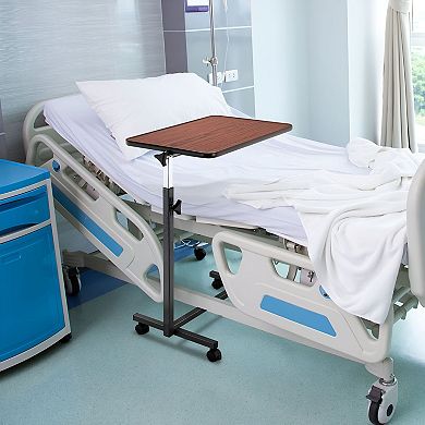 Overbed Laptop Table with Wheels, Adjustable Bedside Desk with Tilting Top for Bedroom