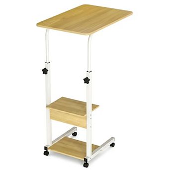C Shaped End Table with Wheels Adjustable Height 3 tier Side Table