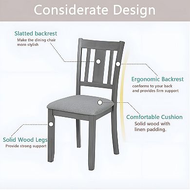 Set of 4 Upholstered Dining Chairs Wood Frame Slatted Back Kitchen Chairs