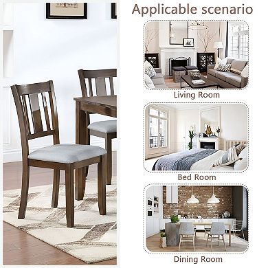 Set of 4 Upholstered Dining Chairs Wood Frame Slatted Back Kitchen Chairs