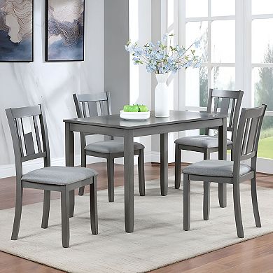 Set of 4 Upholstered Dining Chairs Wood Frame Slatted Back Kitchen Chairs