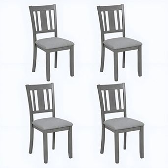 Set of 4 Upholstered Dining Chairs Wood Frame Slatted Back Kitchen Chairs
