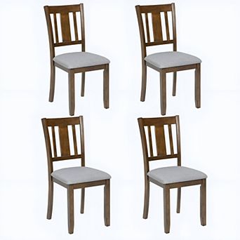 Set of 4 Upholstered Dining Chairs Wood Frame Slatted Back Kitchen Chairs