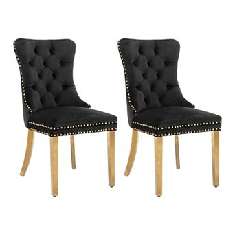 Velvet Tufted Dining Chair Set of 2 with Padded Seat Kitchen Dining Seating