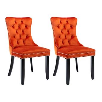Velvet Tufted Dining Chair Set of 2 with Padded Seat Kitchen Dining Seating