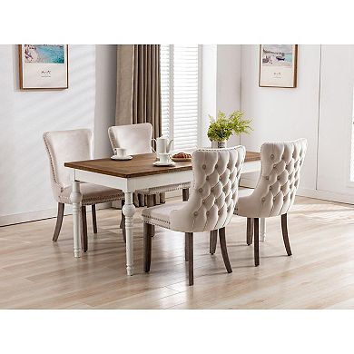 Velvet Dining Chairs Set of 2 Solid Wood Legs High Back Cushioned