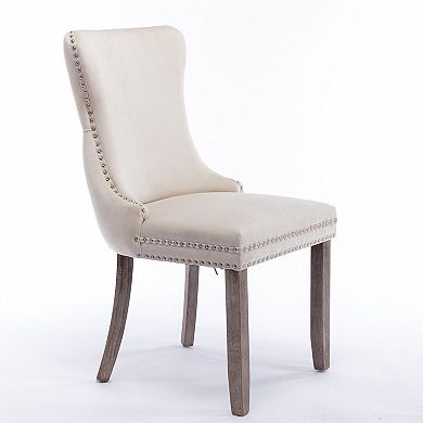 Velvet Dining Chairs Set of 2 Solid Wood Legs High Back Cushioned