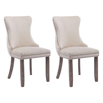 Velvet Dining Chairs Set of 2 Solid Wood Legs High Back Cushioned