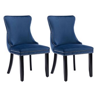 Velvet Dining Chairs Set of 2 Solid Wood Legs High Back Cushioned
