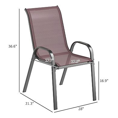 Stackable Outdoor Chairs Set of 4 Mesh Fabric Steel Frame Dining Chairs