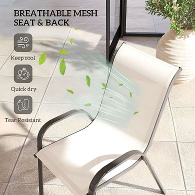 Stackable Outdoor Chairs Set of 4 Mesh Fabric Steel Frame Dining Chairs