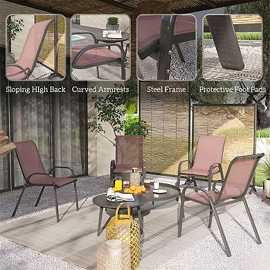 Stackable Outdoor Chairs Set of 4 Mesh Fabric Steel Frame Dining Chairs