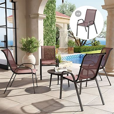 Stackable Outdoor Chairs Set of 4 Mesh Fabric Steel Frame Dining Chairs