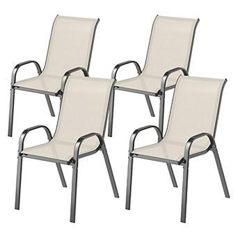 Stackable Outdoor Chairs Set of 4 Mesh Fabric Steel Frame Dining Chairs