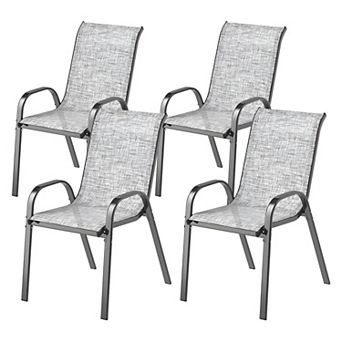 Stackable Outdoor Chairs Set of 4 Mesh Fabric Steel Frame Dining Chairs