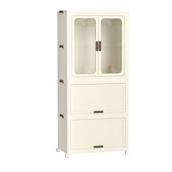 Portable Wardrobe Closet Organizer with Shelves Hanging Rods and Doors
