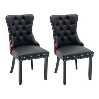 Dining Chairs Set of 2 Velvet Upholstered Tufted Back Nail head Wood Legs for Dining Room