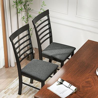 Farmhouse Dining Chairs Set of 2 Upholstered Seat Rubber Wood Frame
