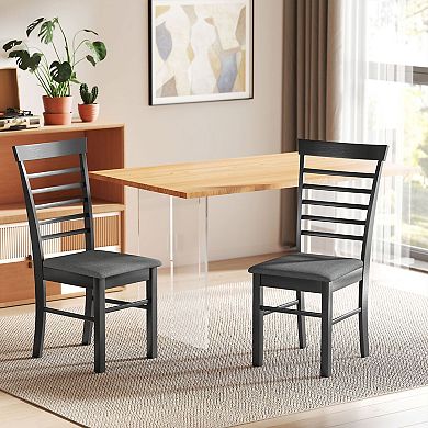 Farmhouse Dining Chairs Set of 2 Upholstered Seat Rubber Wood Frame