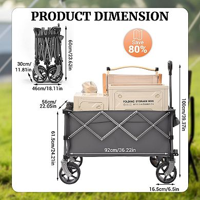Foldable Utility Wagon Cart Rotating Wheels