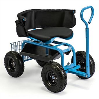 Rolling Garden Cart with Swivel Seat Adjustable Height