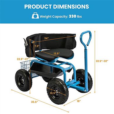 Rolling Garden Cart with Swivel Seat Adjustable Height