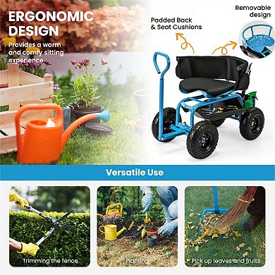 Rolling Garden Cart with Swivel Seat Adjustable Height