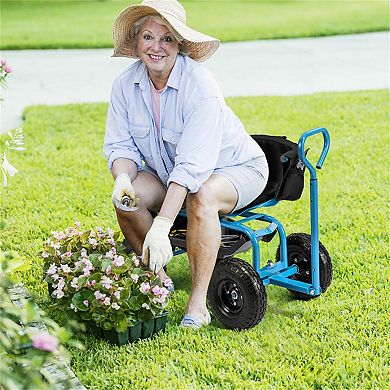 Rolling Garden Cart with Swivel Seat Adjustable Height