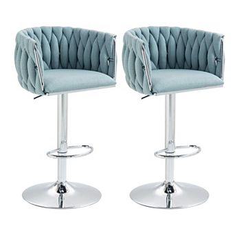 Set of 2 Swivel Bar Stools Adjustable Height Fabric Counter Chairs with Footrest