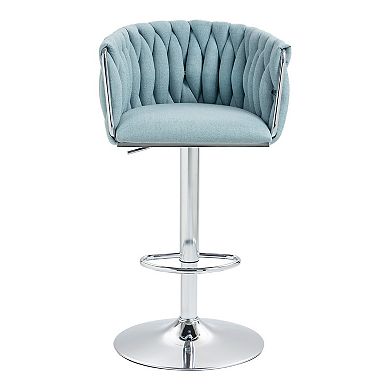 Set of 2 Swivel Bar Stools Adjustable Height Fabric Counter Chairs with Footrest