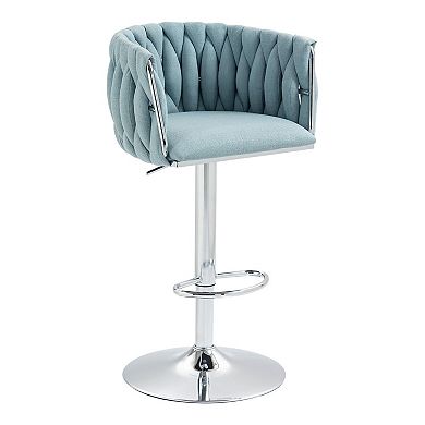 Set of 2 Swivel Bar Stools Adjustable Height Fabric Counter Chairs with Footrest