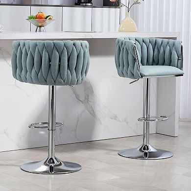 Set of 2 Swivel Bar Stools Adjustable Height Fabric Counter Chairs with Footrest