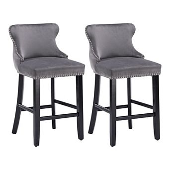 Set of 2 Swivel Bar Stools with Wing Back Adjustable Velvet Counter Chairs