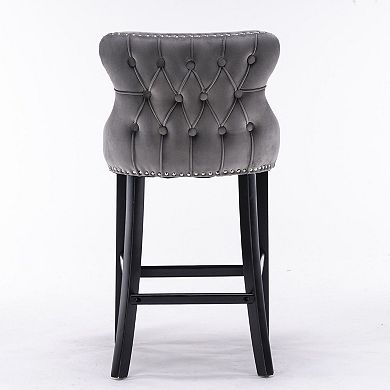 Set of 2 Swivel Bar Stools with Wing Back Adjustable Velvet Counter Chairs