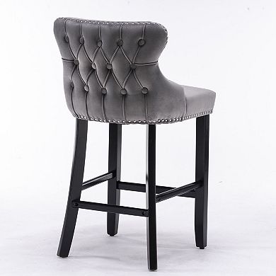 Set of 2 Swivel Bar Stools with Wing Back Adjustable Velvet Counter Chairs