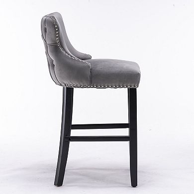 Set of 2 Swivel Bar Stools with Wing Back Adjustable Velvet Counter Chairs