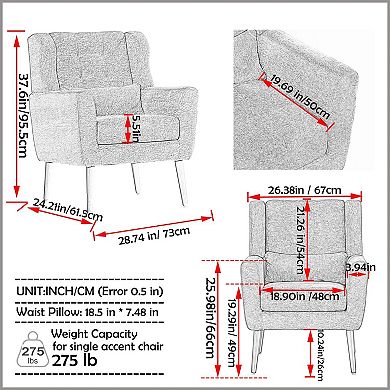 Stylish Chenille Fabric Armchair with Wooden Legs and Comfortable Back Support