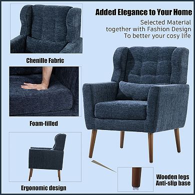 Stylish Chenille Fabric Armchair with Wooden Legs and Comfortable Back Support