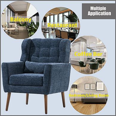 Stylish Chenille Fabric Armchair with Wooden Legs and Comfortable Back Support