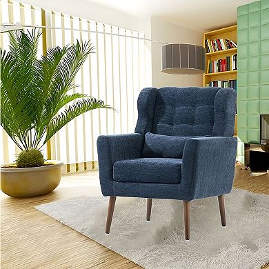 Stylish Chenille Fabric Armchair with Wooden Legs and Comfortable Back Support