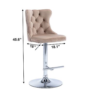 Velvet Swivel Bar Stools Adjustable Height Tufted Chrome Base Set