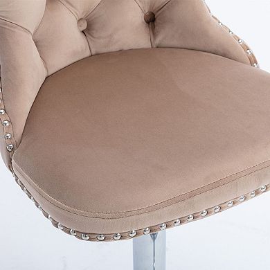 Velvet Swivel Bar Stools Adjustable Height Tufted Chrome Base Set