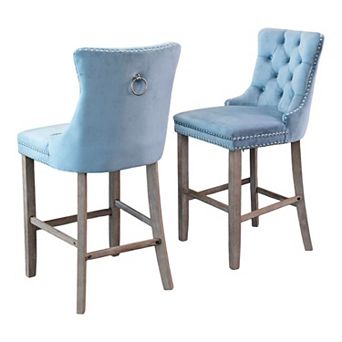 Set of 2 Velvet Counter Stools with Back Button Tufted Bar Chairs