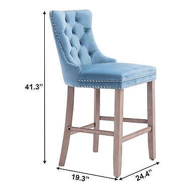 Set of 2 Velvet Counter Stools with Back Button Tufted Bar Chairs
