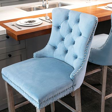 Set of 2 Velvet Counter Stools with Back Button Tufted Bar Chairs